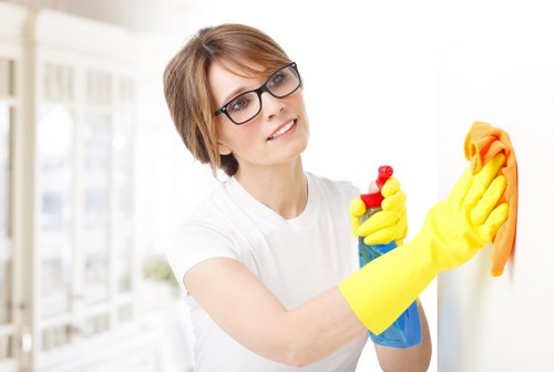 Waste bags and cleaning supplies arranged for lawful disposal
